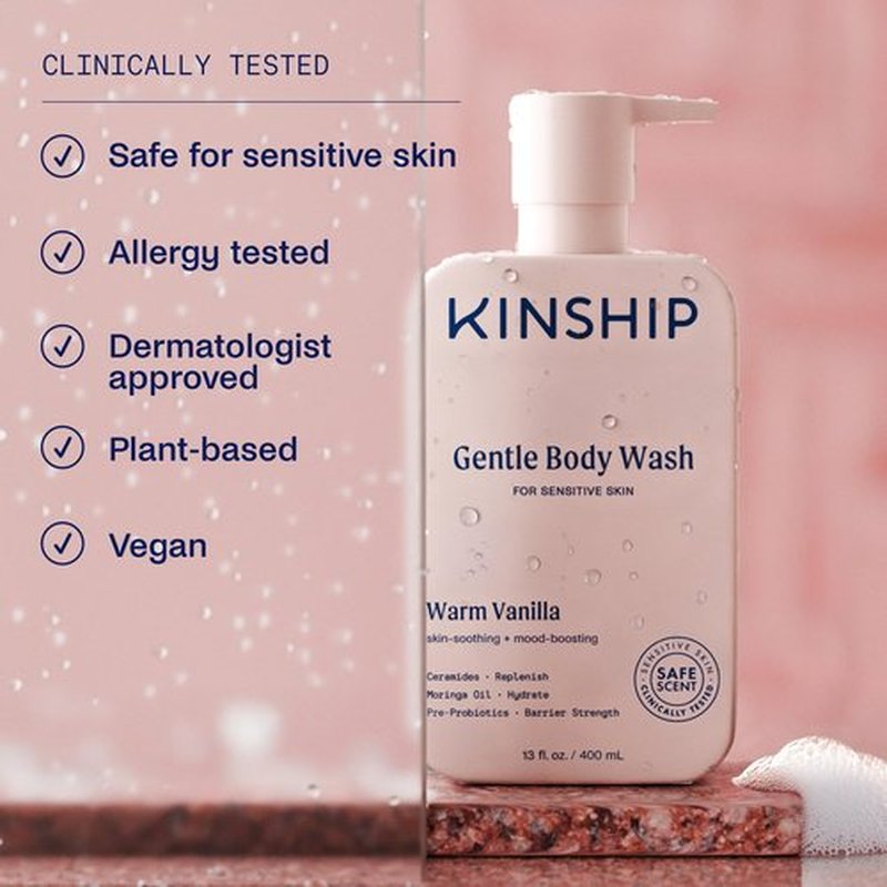 Kinship Gentle Moisturizing Body Wash for Sensitive Skin | Eczema Relief & Hydration for Dry Skin | Vanilla Body Soap, 13 oz