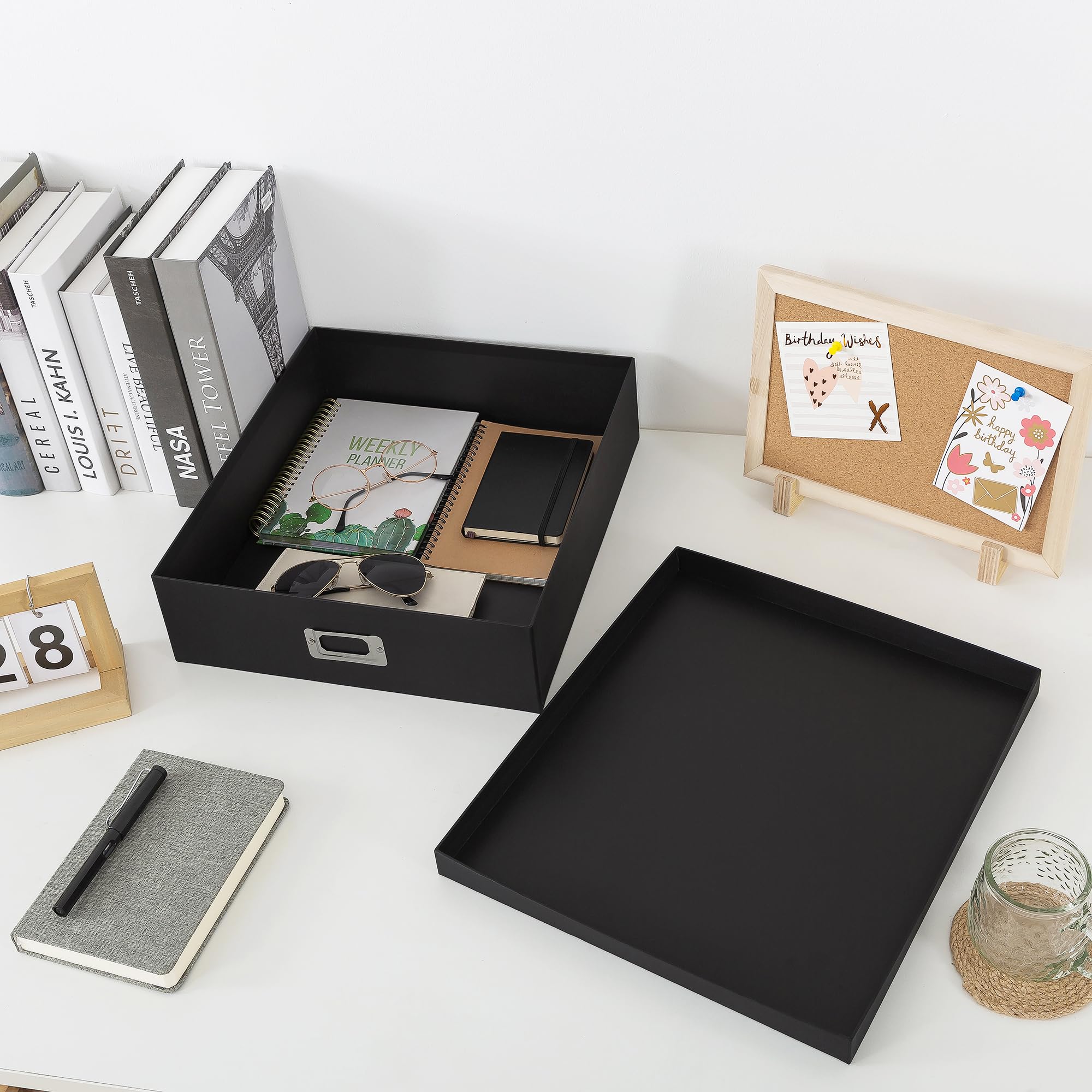 Soul & Lane - Black Scrapbook Photo Storage Box with Lid, 14.8x13x3.7 In