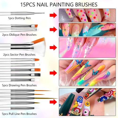 SAVILAND 36 Colors Gel Paint Kit: Solid Nail Art Gel Polish with 15 pcs Painting Drawing Nail Brushes for DIY Nails Art Design & Manicure Home Salon Use