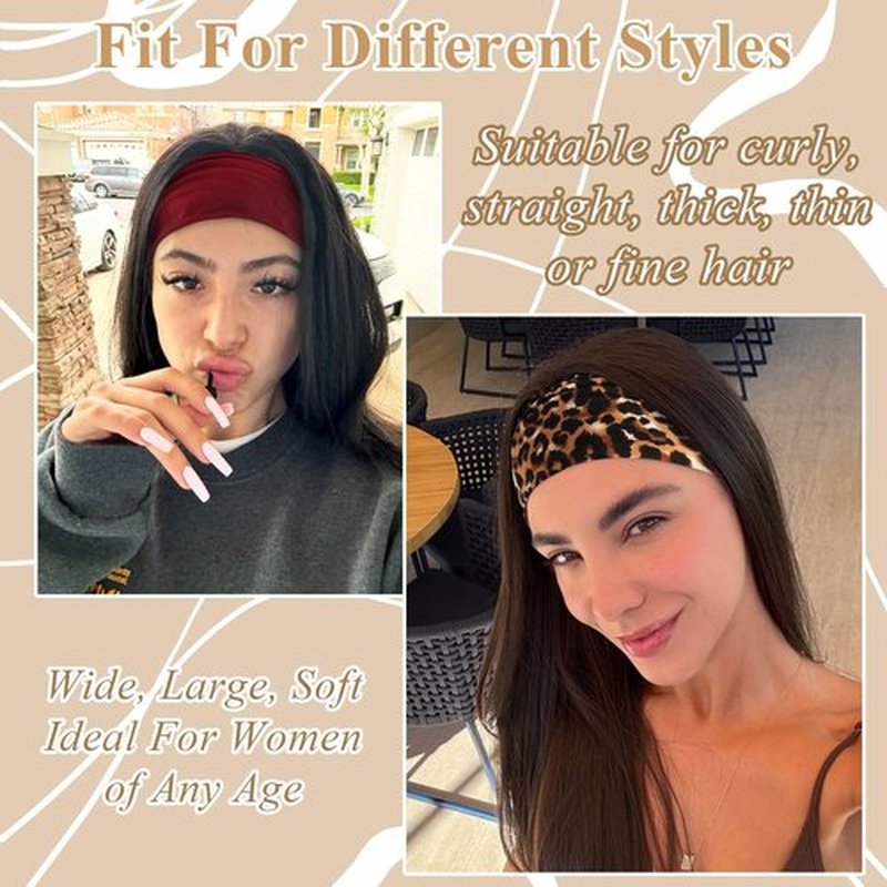 STGDAK Wide Headband Boho Head Bands For Women's Hair Band Burgundy Black Head Wraps Leopard Turban Knotted Headband Non Slip Sweatband Soft Hair Scarf Headbands 3 Pcs