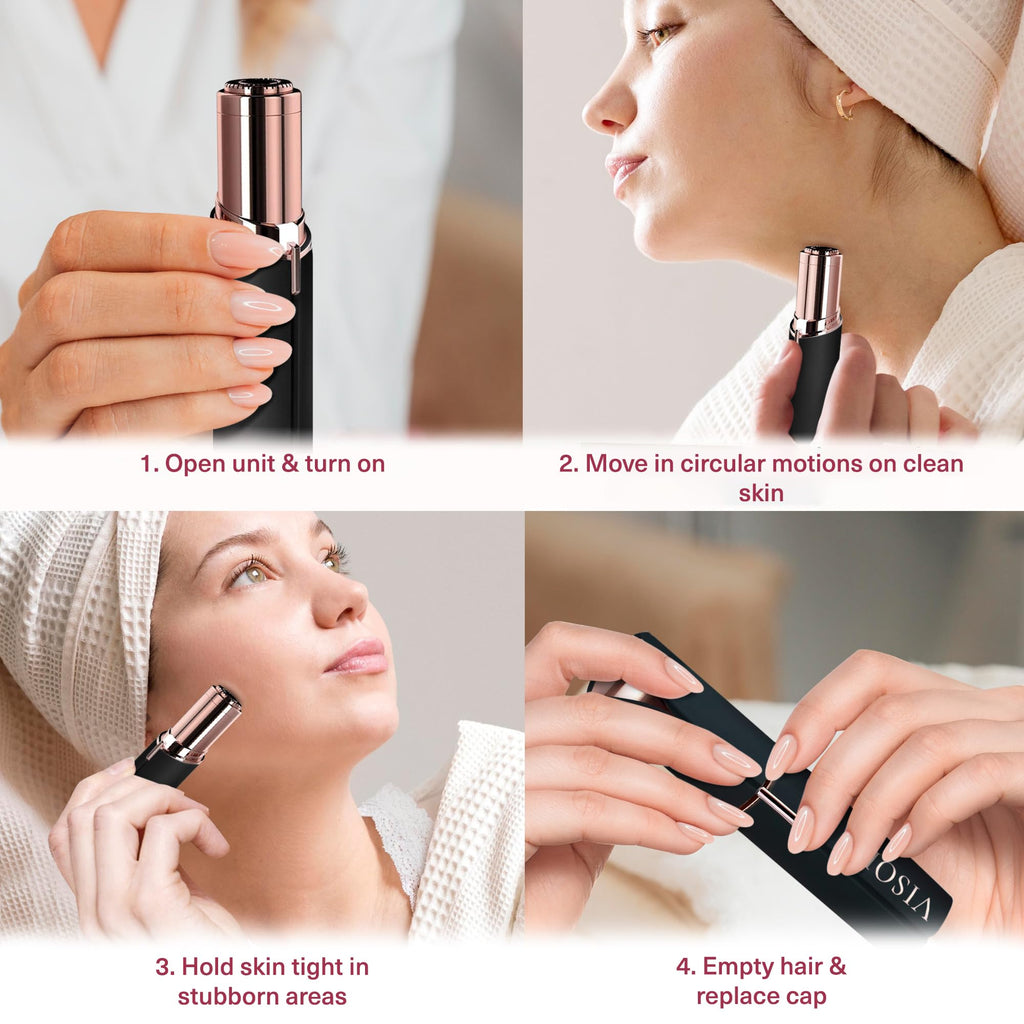 VISOFO Facial Hair Removal for Women | Electric Razor Device Small Mustache Dermaplaning Remover Tools Tweezers Epilator Trimmer Face Dermaplane Shavers Beauty Gadgets Set Accessories (Onyx)
