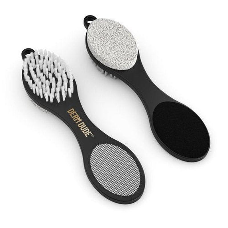 Derm Dude 4-in-1 Foot Scrubber & Heel Repair Tool | Foot File Callus Remover for Feet | Pedicure Tool with Metal File, Pumice Stone, Emery Board & Cleaning Brush to Soften & Smooth Rough, Dry Feet