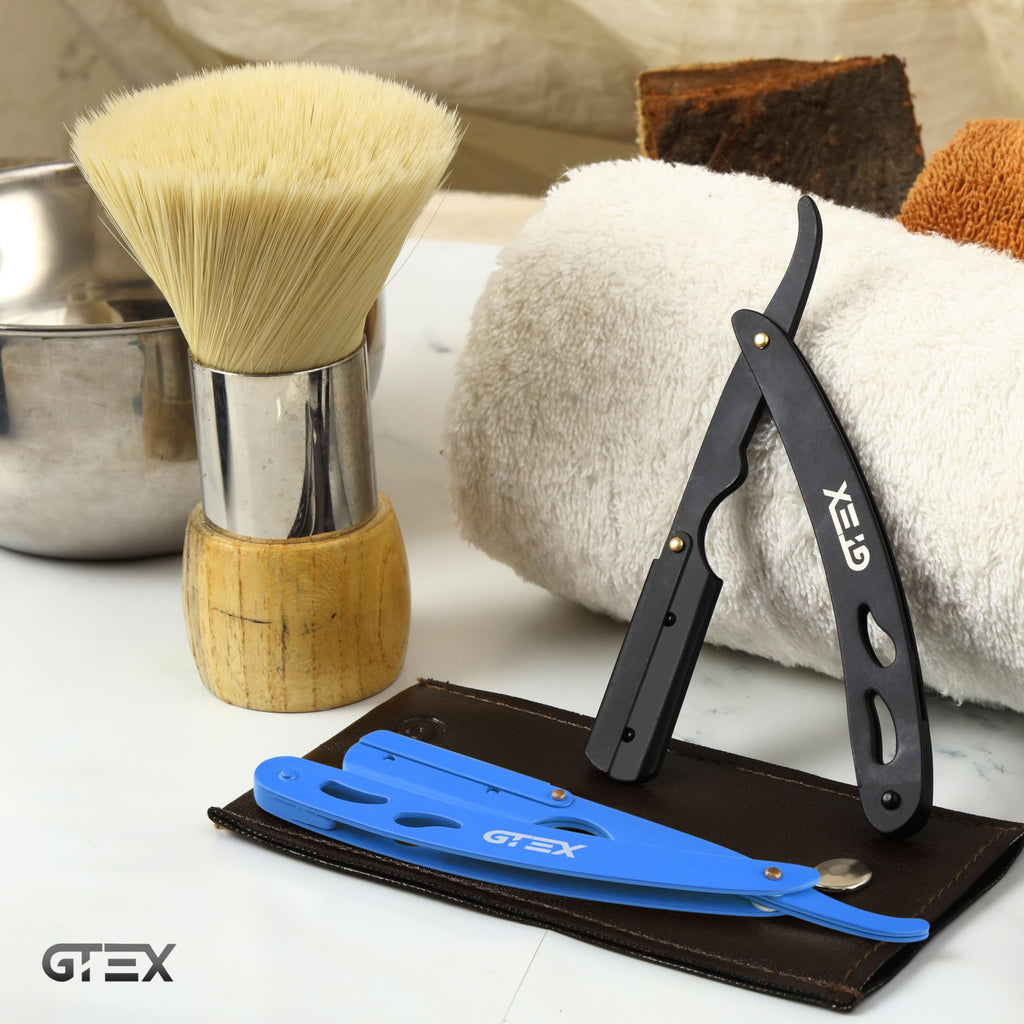 GTEX Premium 100-Platinum Blades Straight Razor (2Pack) - Black Barber Razor For Men