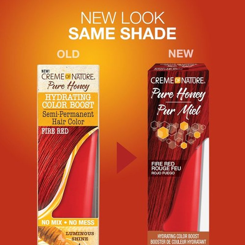 Creme of Nature Pure Honey Hair Dye - Hydrating Semi-Permanent Color Boost in Fire Red, 3 fl oz