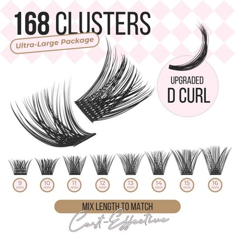 PopUp Cluster Lashes 168pcs Wispy Lash Clusters Soft D Curl Eyelash Clusters Russian Lashes Clusters DIY Eyelash Extensions at Home,Thin Bank 9-18mm MIX (Y56)