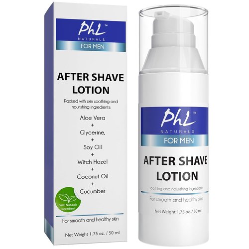 PHL Naturals Unscented Aftershave for Men - Fragrance-Free, Alcohol-Free Lotion for Sensitive Skin - Soothes Razor Burn, Moisturizes - 1.75 oz