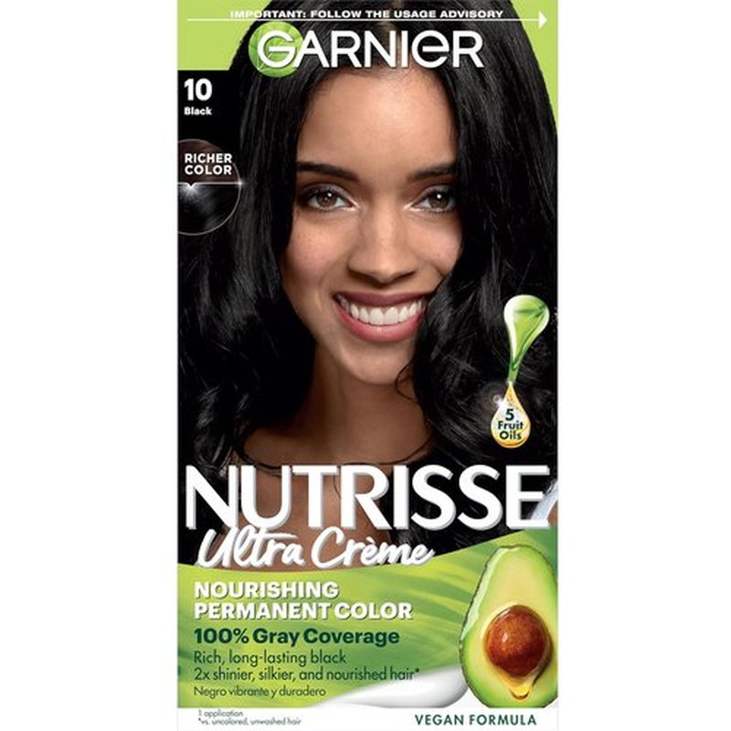 Garnier Nutrisse Ultra Crème Hair Color - 100% Gray Coverage, Vegan & Cruelty-Free, 10 Black (Licorice)