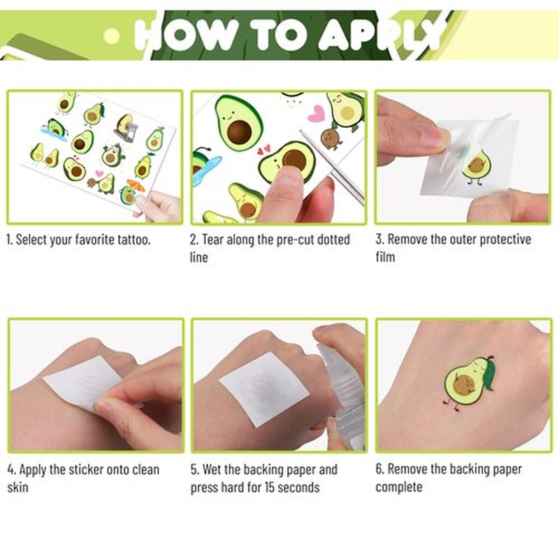 8 Sheets (96PCS) Avocado Temporary Tattoos – Cute Fruit Theme Birthday Party Supplies, Fun Decorations & Favors for Kids, Boys, Girls, School Gifts & Rewards