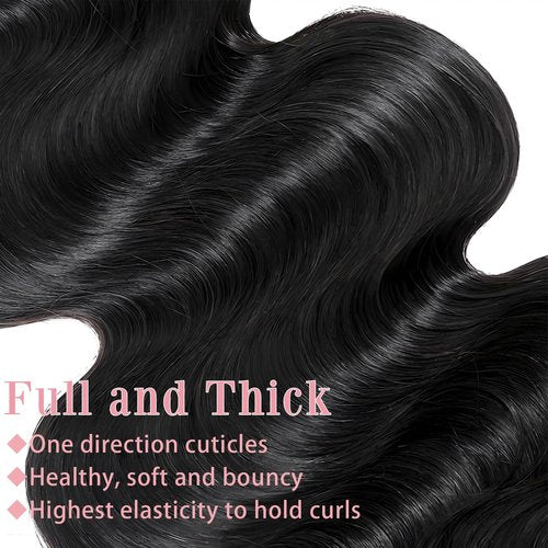 Asxdovig 12A Body Wave Bundles Human Hair 16 18 20 Inch Human Hair Bundles 100% Unprocessed Brazilian Virgin Hair Body Wave 3 Bundles Human Hair Extensions Natural Black