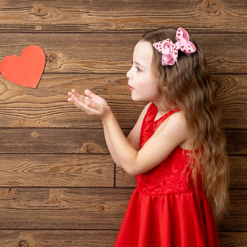Valentines Pink Hair Bows Gift for Girls Women 2Pcs 4.3in Cute Handmade Glittery Red Love Heart Ribbon Alligator Clips, Her Wedding Birthday Party Dress Decoration Accessories