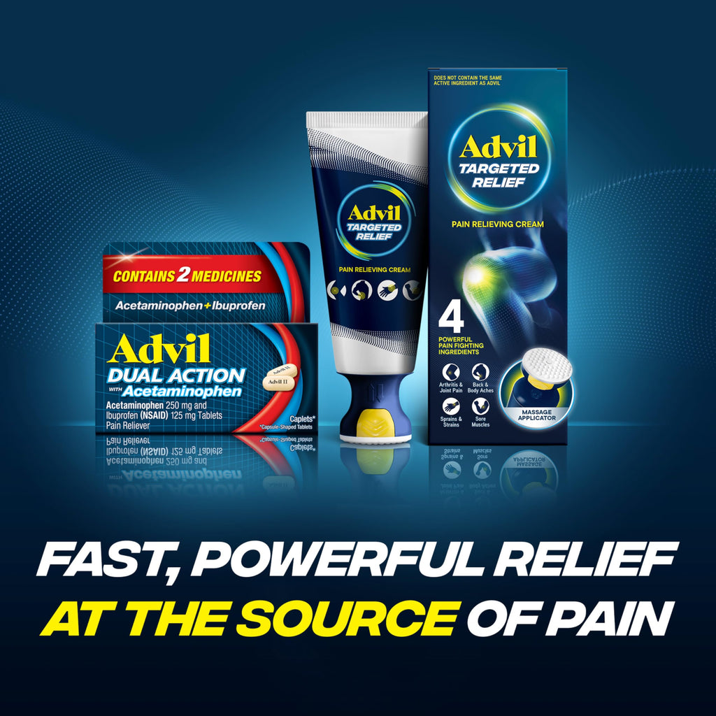 Advil Dual Action Coated Caplets with Acetaminophen, 250 Mg Ibuprofen and 500 Mg Acetaminophen Per Dose (2 Dose Equivalent) for 8 Hour Pain Relief - 216 Count