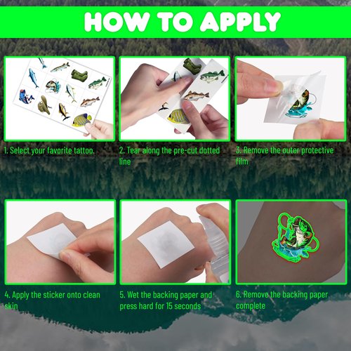 96 PCS Fishing Pre-Cut Luminous Temporary Tattoos Birthday Party Decorations Favors Supplies Decor Gone Fishing Fisherman Glow in The Dark Stickers For Girls Boys Gift School Prizes Rewards (Luminous)