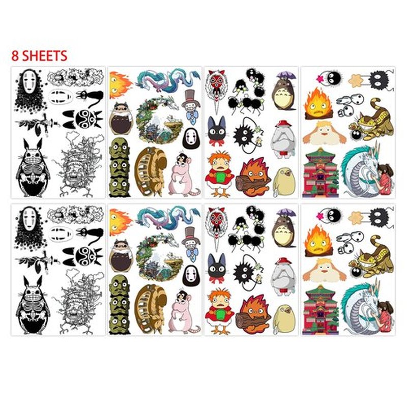 Pounchi Japanese Anime Temporary Tattoos (8 Sheets) Gifts Anime Decor Cosplay Waterproof Temporary Tattoos Cartoon Stickers Party Favors Supplies for Teens Man Woman
