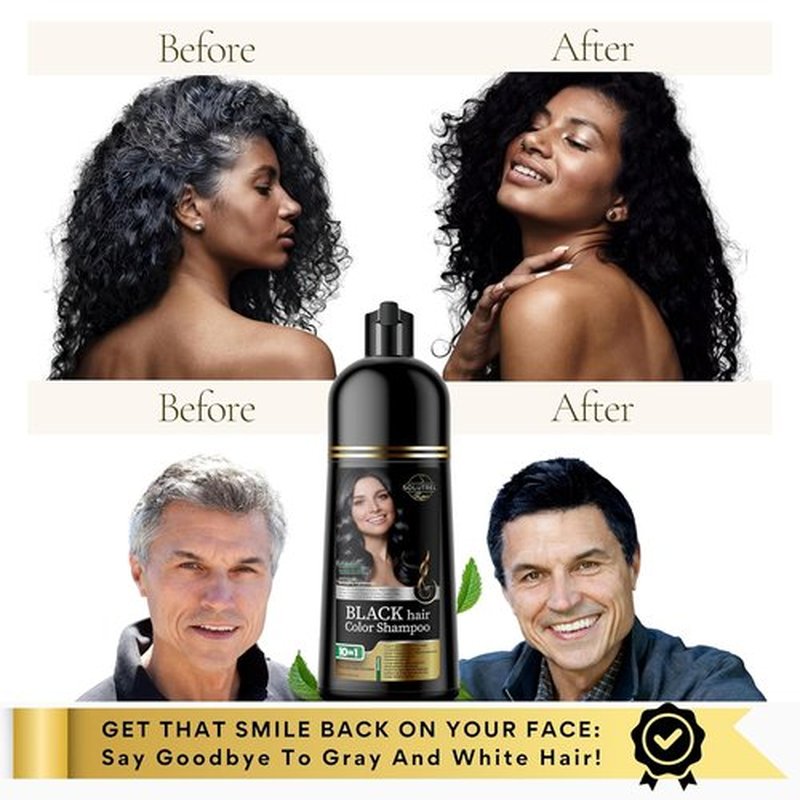 Regine Switzerland Black Hair Dye Shampoo - Ammonia-Free Gray Coverage in Minutes - 10-in-1 Herbal Formula for All