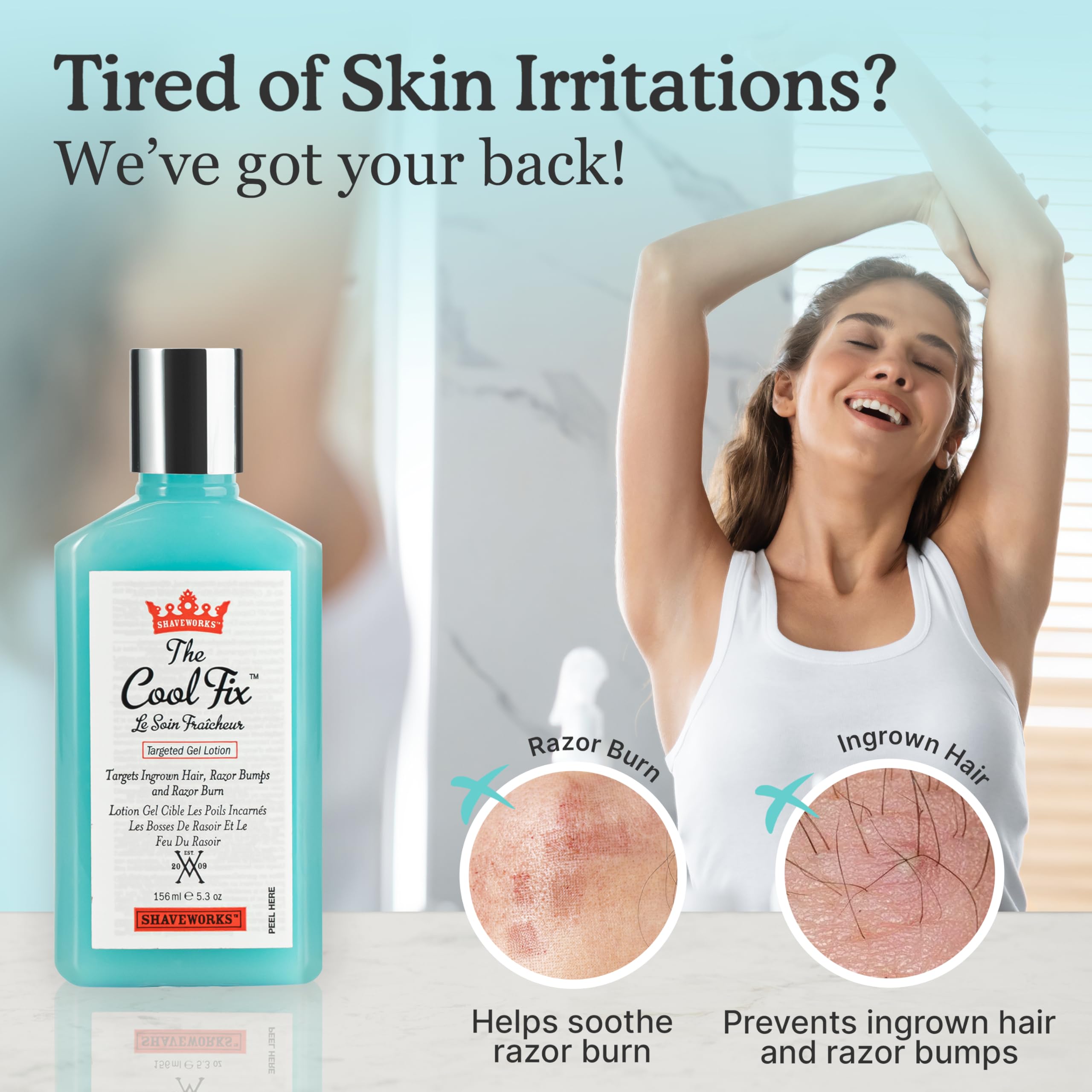 Shaveworks The Cool Fix Aftershave for Women: Pubic Hair Removal, Razor Bumps, Razor Burns, Ingrown Hair Treatment – After Shaving Post Waxing Bikini Area Moisturizing Skin Care Gel 5.3 Fl Oz
