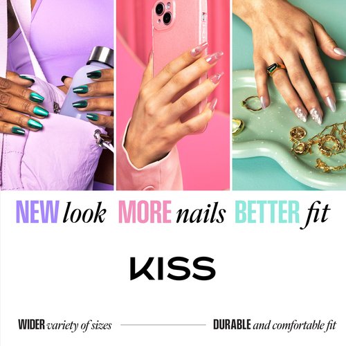 KISS CORE French French Tip Press On Nails, Scenario, Pink, Medium, Squoval, 32 Count