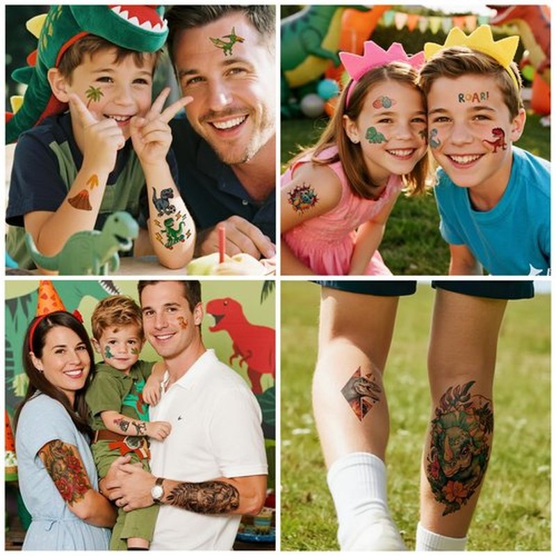 77PCS Dinosaur Temporary Tattoos for Kids, 17PCS Half Sleeve Tyrannosaurus T-Rex Triceratops Temporary Tattoos for Boys, 60PCS Raptor Dino Fake Tattoos for Boys Girl Cosplay Birthday Party Favors