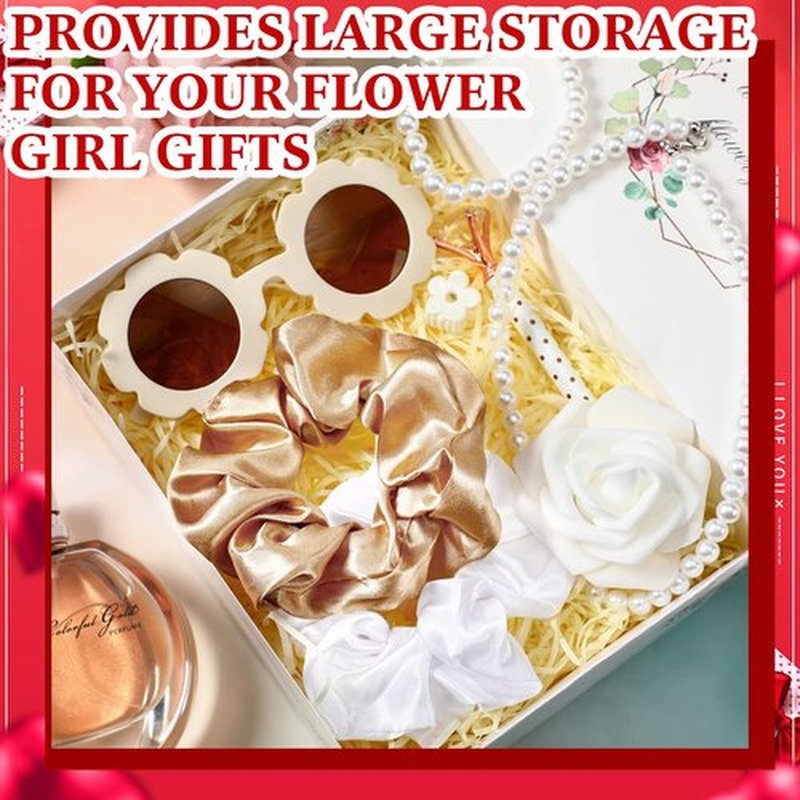 16 Pcs Flower Girl Proposal Box Kit Gifts Round Glasses Necklace Pearl Bracelet Diamond Pen Hair Scrunchies Rose Will You Be My Flower Girl for Wedding(Milky White)