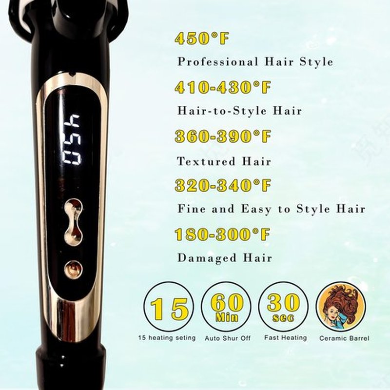 abp 1 Inch Curling Iron Extra Long Barrel with Ceramic Coating for Long/Medium Hair,LED Display Instant Heat up to 450°F with clamp,Hair Waving Style Tool Girls & Women