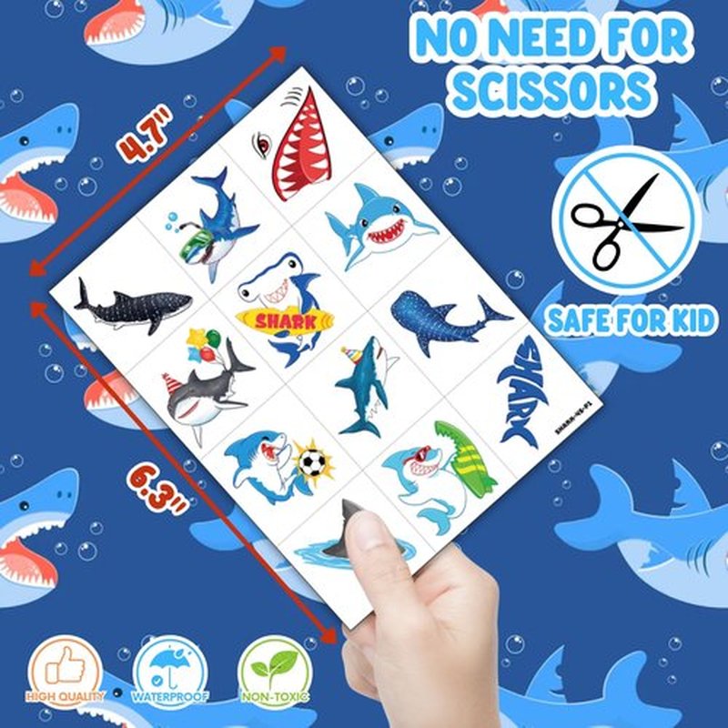 72 PCS Shark Party Favors – 48 Pre-Cut Temporary Tattoos & 24 Shark Punch Balloons Themed Birthday Party Decorations Supplies Favors Gifts Goodie Bag Fillers Classroom Rewards for Boys Girls