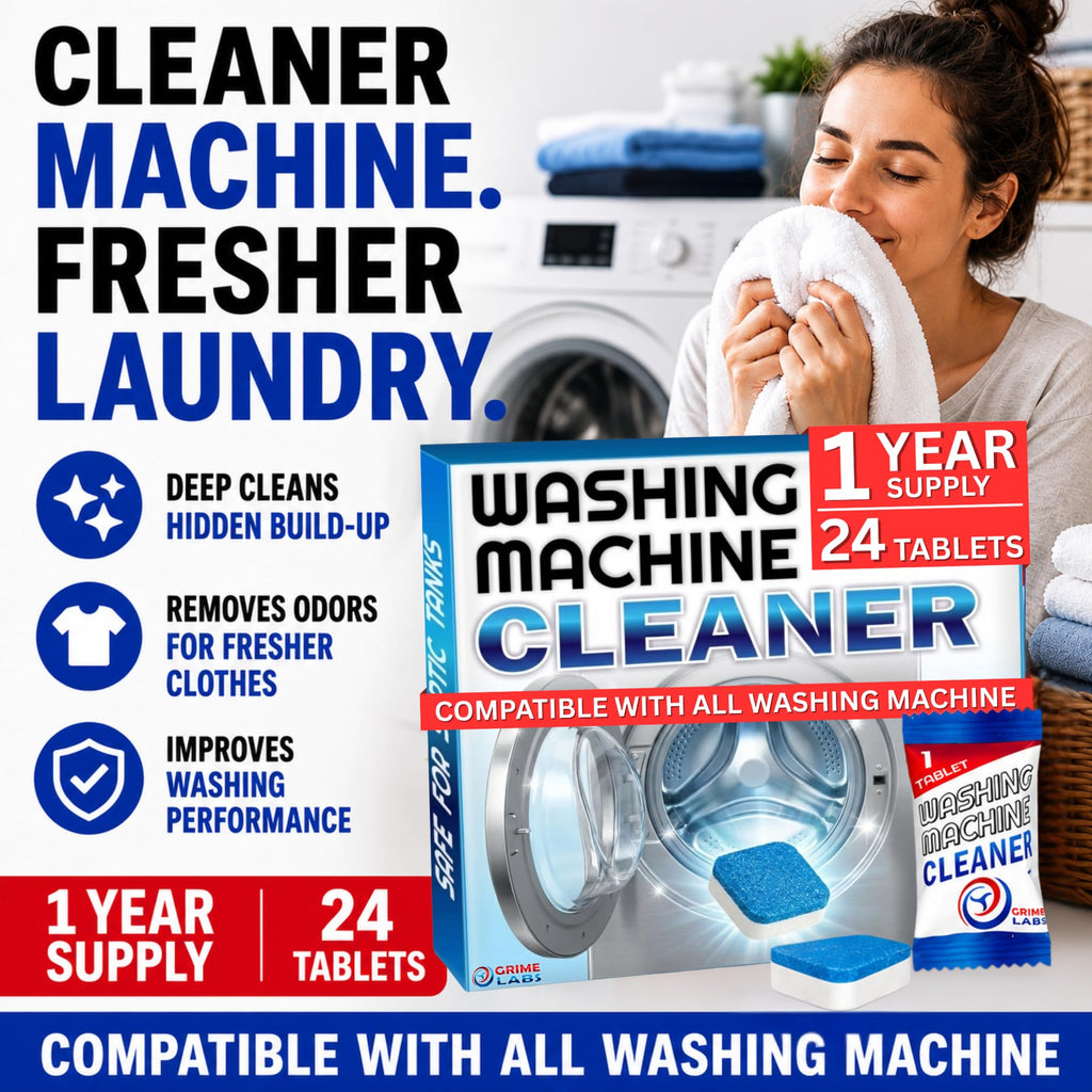 GRIME LABS Washing Machine Cleaner Tablets - Penetrating Deep Clean Washer Cleaner Tablets For Front Loader And Top Load HE - Active Formula Tub Descaler Deodorizer