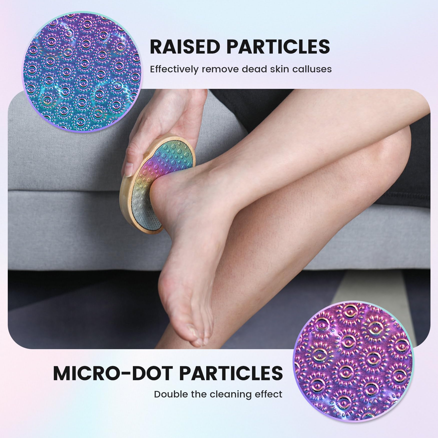 BEZOX Stainless Steel Pedi Egg Foot File Callus Remover for Dry and Wet Feet, Smooth Rough Skin, Plastic-Free Pedicure Tool Pumice Stone, Washable Foot Scrubber for Cracked Heels - Rainbow