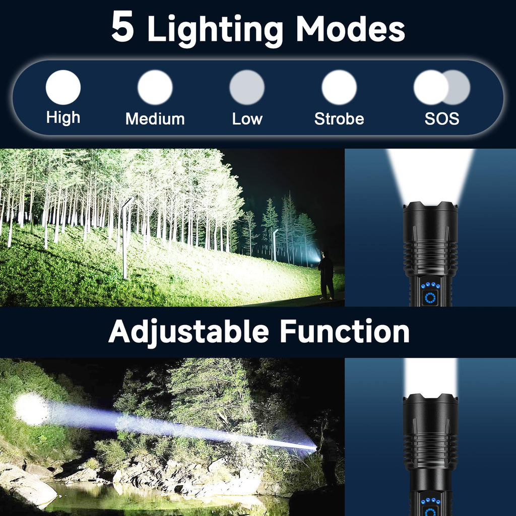 Kungf Flashlight Rechargeable 4 Pack, LED Flashlights High Lumens, 99,000 Lumen Super Bright FlashLights, 5 Modes Adjustable Powerful Handheld Flash Light for Home, Outdoor, Waterproof