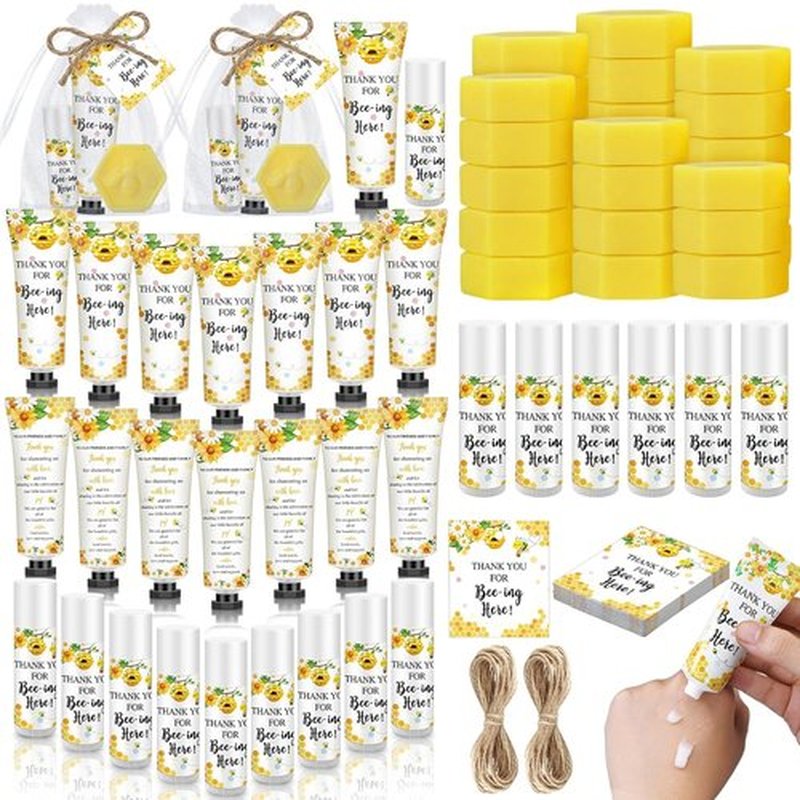 Skiennix Bee Themed Baby Shower Favors - 75 Pcs Sweet As Can Bee Lip Balms & Hand Creams | Perfect Gender Reveal Gift