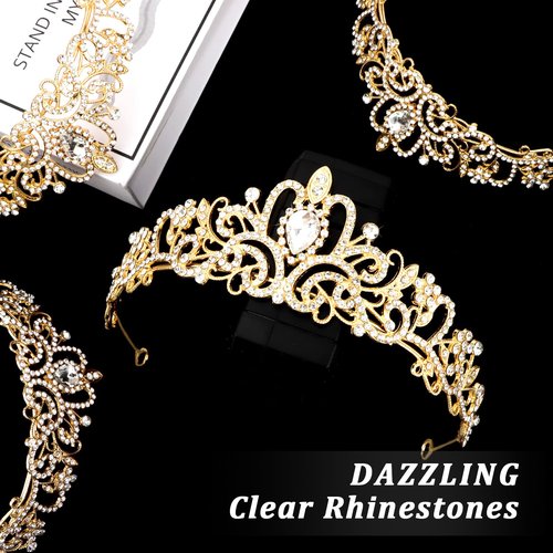CIEHER 8 PCS Gold Crowns for Women, Crystal Queen Crown Princess Tiaras for Prom Birthday Party Halloween Costume