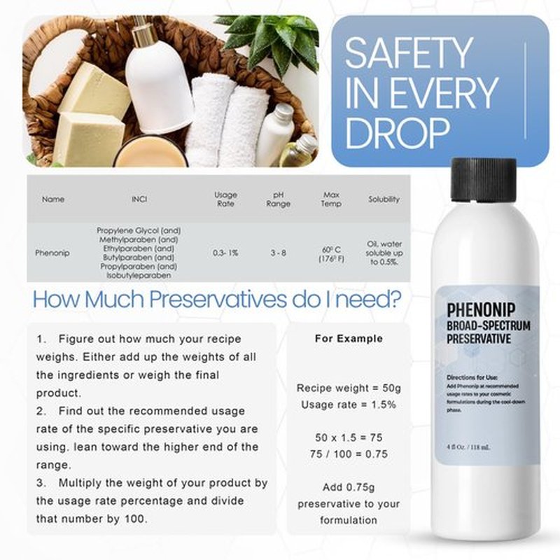 Phenonip (4 Ounce / 118 mL), Phenonip Natural Preservative for Lotion, Cream, Phenonip Organic Preservative DIY Lotion and Scrub by Talsen Chemicals
