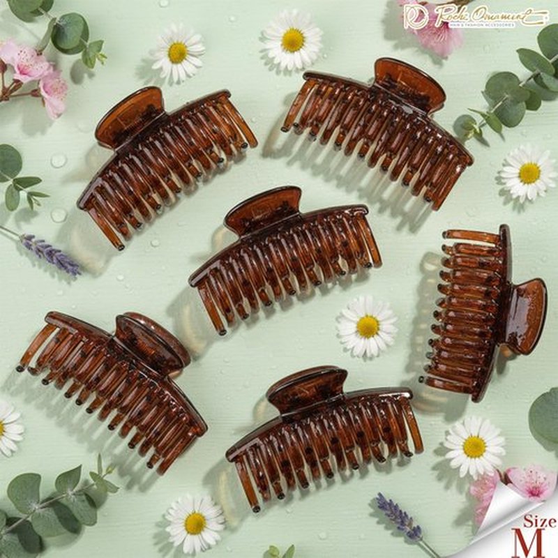 RC ROCHE 6 Pcs Double Claw Hair Clip Tooth Claw Clip Grip Tooth Jaw Clamps Thin Fine Hair Strong Hold No Slip Undo Clutchers for Women, Medium Brown