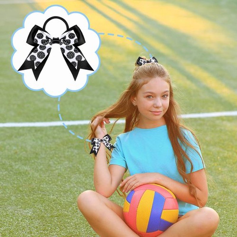MTLEE 9 Pieces Sports Ball Hair Bows Volleyball Hair Bows Elastic Scrunchies Bands Cheerleader Ponytail Holder Sport Accessories for Players Teams (Volleyball)