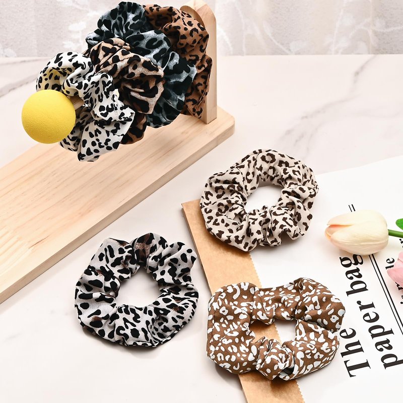 Yonchic 10-Piece Animal Print Satin Hair Scrunchies for Women & Girls, Cute No Damage Hair Ties Stylish Ponytail Holders, Fashion Rubber Bands for Women’s Thin/Thick Hair (Leopard Print)
