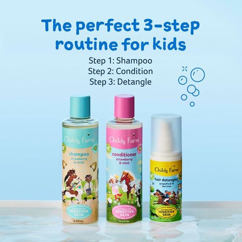 Childs Farm, Kids Shampoo for Dry, Sensitive, Eczema-prone Skin & Scalp, Strawberry & Organic Mint, Detangles & Nourishes, Vegan, Cruelty-Free, 8.4 Fl Oz
