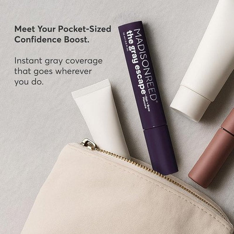 Madison Reed Gray Escape Hair & Brow Mascara - Quick-Dry, Smudge-Proof Coverage for Roots & Brows, Dark Brown, 15mL