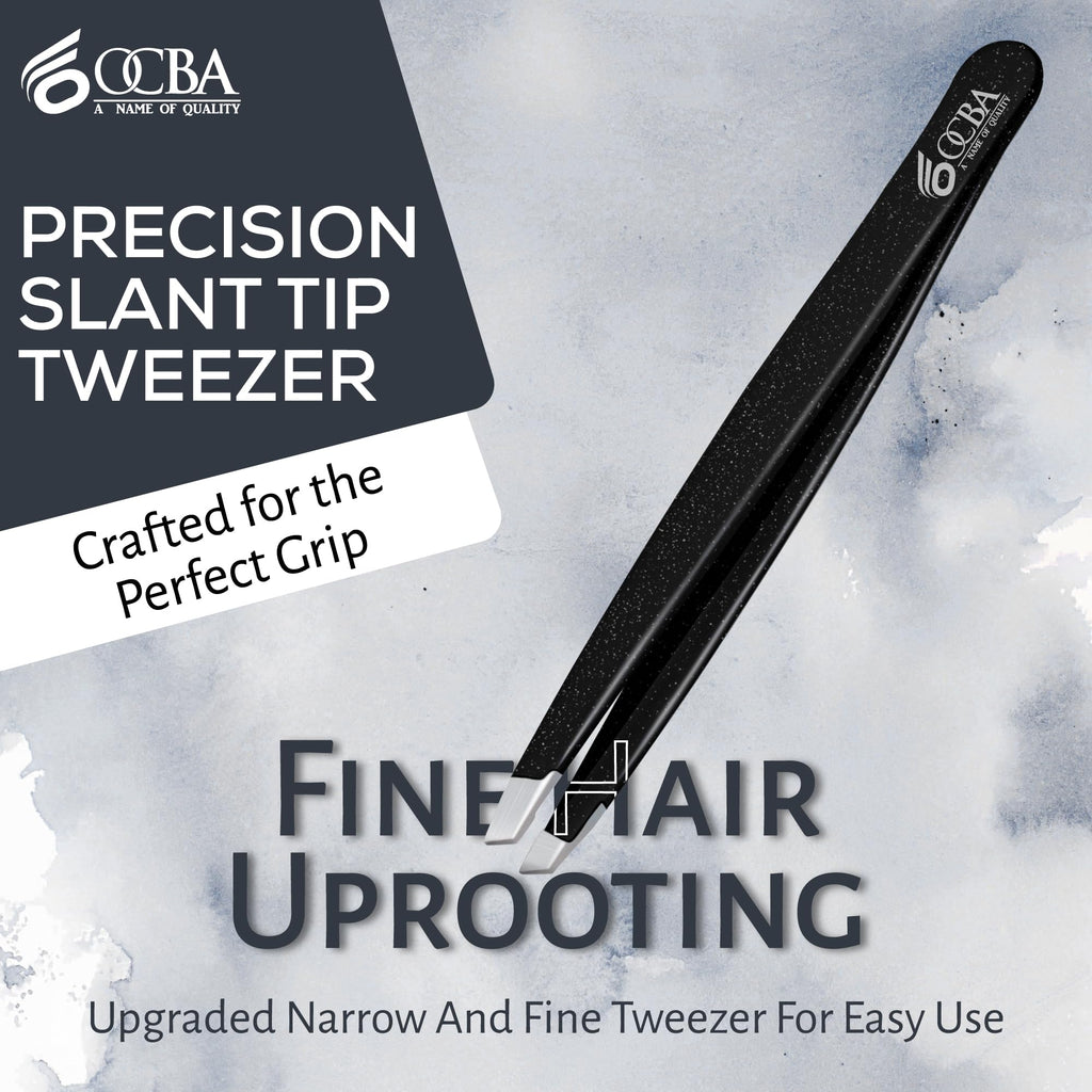 OCBA 1 Pcs Tweezers for Facial Hair Women & Men for Precise Grooming of Eyebrows - Professional Stainless Steel Black Color Coated Eyebrow Tweezers for Ingrown Hair on Nose Ear (1 Pack Black)