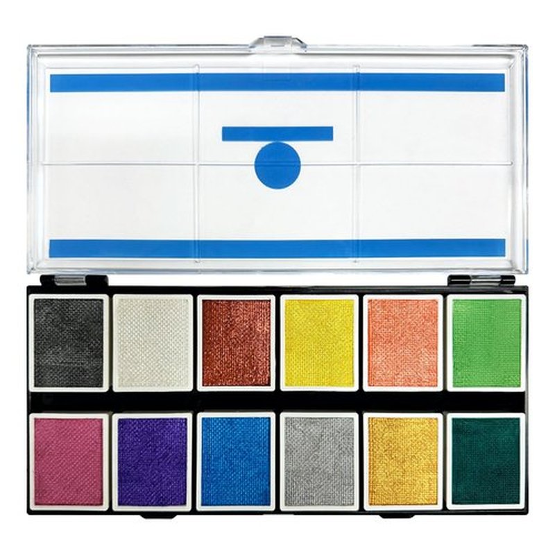 Narrative Cosmetics Metallic 12-Color Palette - Luxurious Water-Activated Makeup for Face & Body - Shimmering Shades for SFX, Cosplay, Theater, Film & TV Makeup Artists