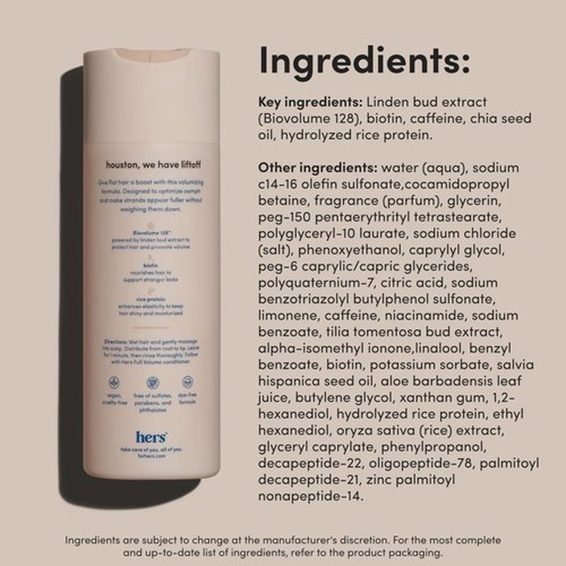 hers Full Volume Shampoo - Rice Protein & Biotin Formula - Fine Hair & Root Lift Daily Shampoo - Volumizing Hair Care - Coastal Cedar Citron Scent - 6.4 Fl Oz, 2 Pack