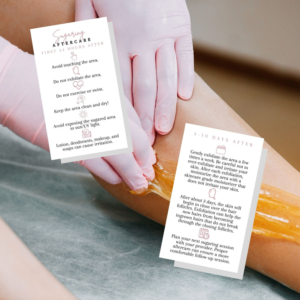 Sugaring Hair Removal Aftercare Cards | 50 Pack | 2x3.5” in Business Card | Sugaring Hair Removal Supplies | Waxing Supplies | White Card Design