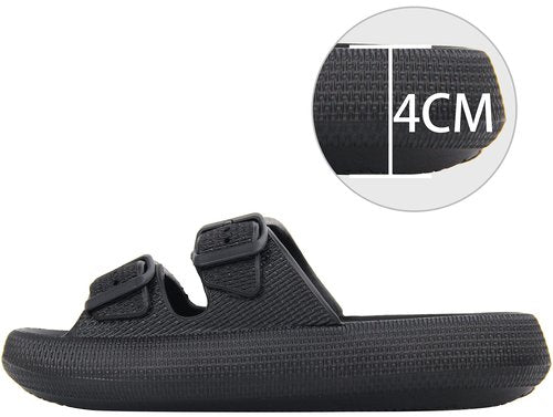 BenSorts Pillow Slippers for Women and Men Cute Rubber Sandal Adjustable Buckles Soft Slides Shower Spa Bath House Slippers Indoor Outdoor Black Men Size 8.5 9 9.5 Women Size 9.5 10 10.5