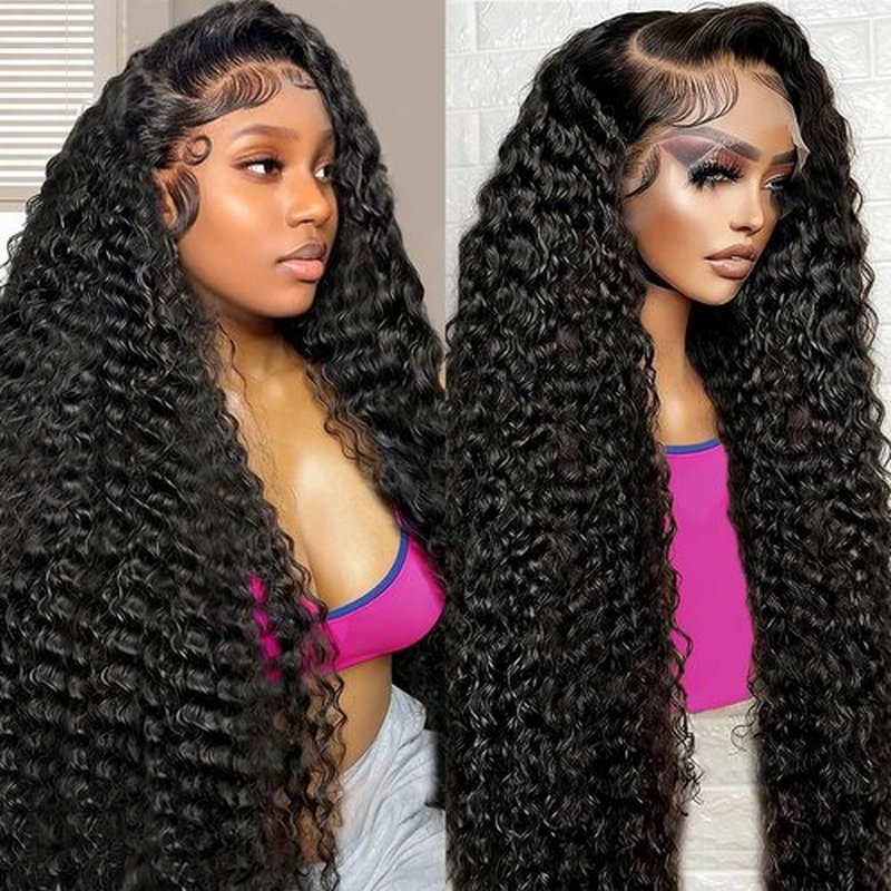 Gaoosi 13x6 Deep Wave Lace Front Wigs Human Hair 30 Inch Curly Deep Wave Wig Human Hair 13x6 200 Density HD Lace Front Wigs Human Hair Pre Plucked Curly Human Hair Wig for Women Natural Black Color