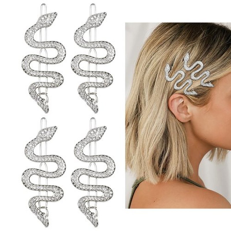 TEBIEKOY Snake Hair Pins with Sparkly Rhinestones Hair Clips, 4 Pcs Alloy Snake Hair Clips Set, Crystal Hair Accessories Headdress for Girls and Women