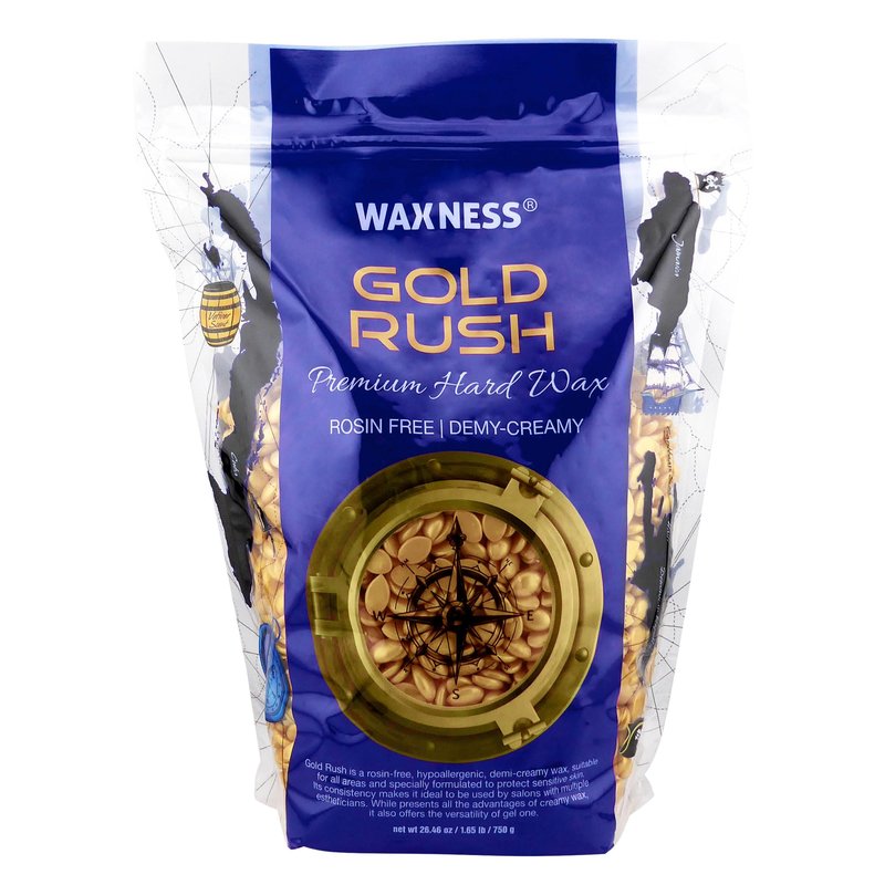 Waxness Premium Gold Rush Hard Wax Beads 1.65 lb (750 g) – Rosin-Free Hypoallergenic Hard Wax for Sensitive Skin, Low Temperature Stripless Wax, Professional Use – Made in Italy