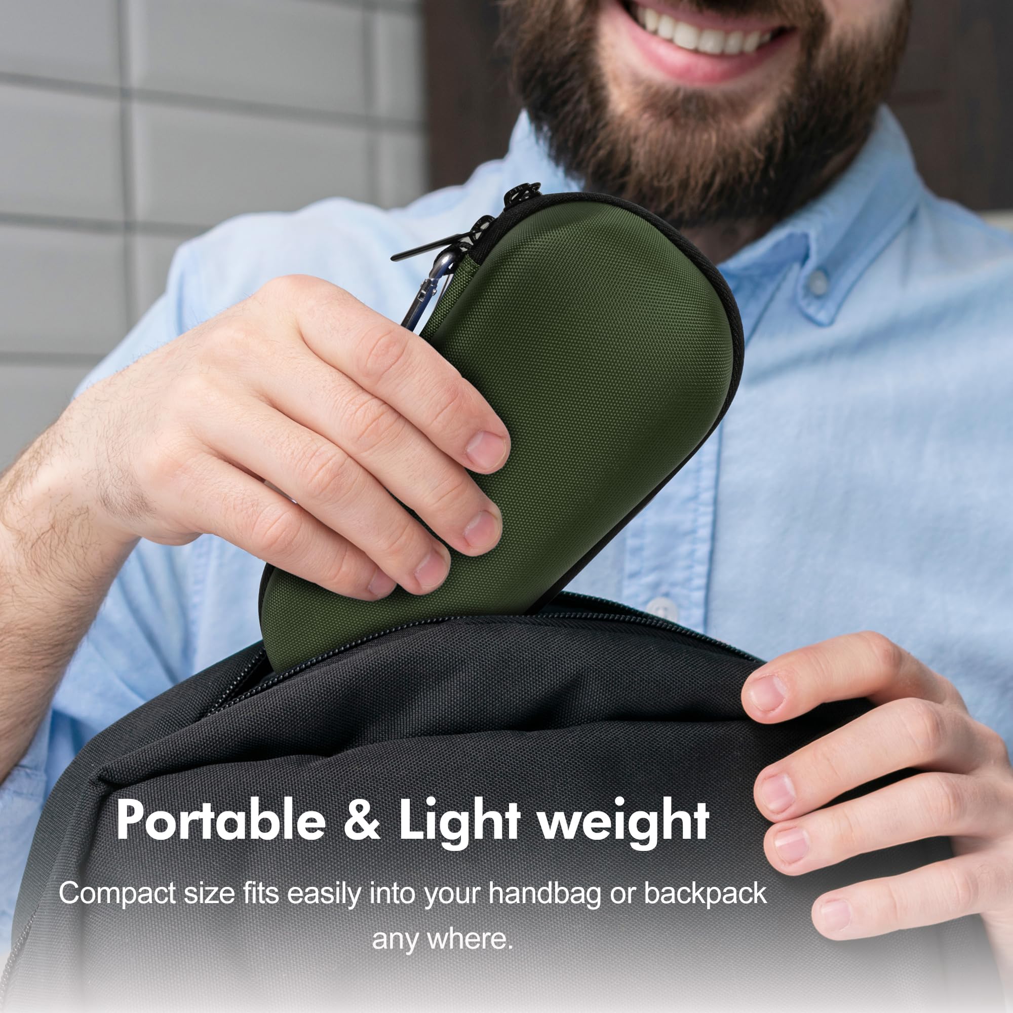Electric Shaver Travel Case for Braun Series 3/5/6/7/8/9, Hard EVA Storage Bag with Dual Straps, Portable Protective Organizer for Men's Electric Razor, Charger & Accessories, Olive Green