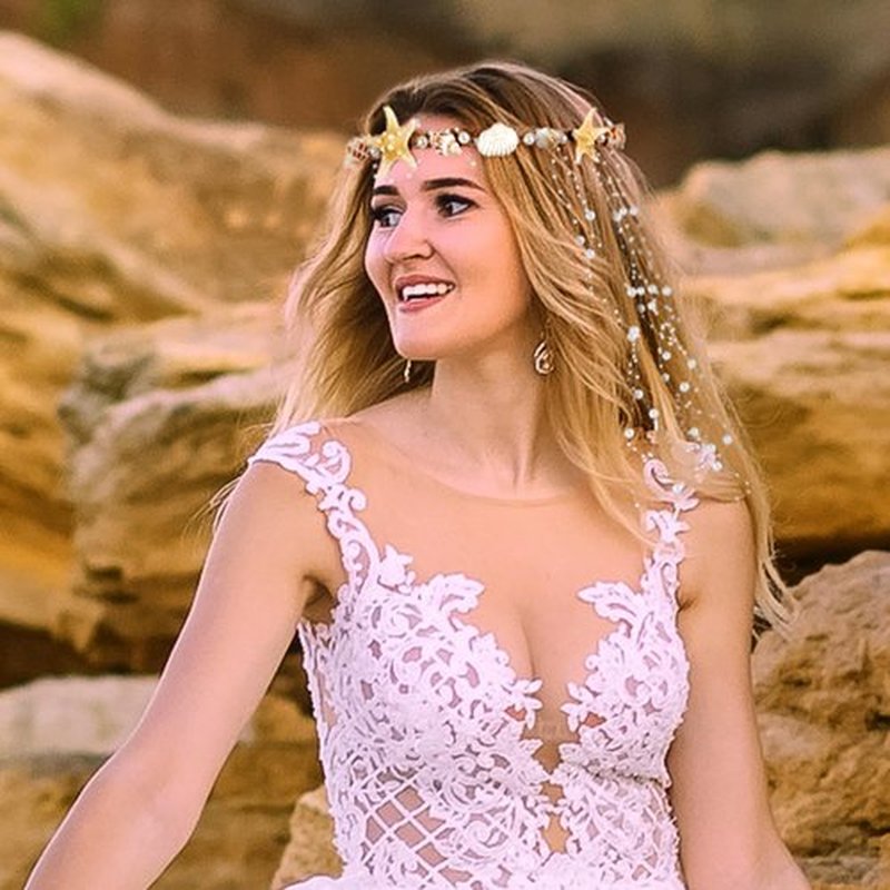 PartyforU Seashell Crown Mermaid Headpiece - Handmade Starfish Headband Shell Crown with Pearls Mermaid Accessory for Beach Wedding Bride Bridesmaid Bridal Shower