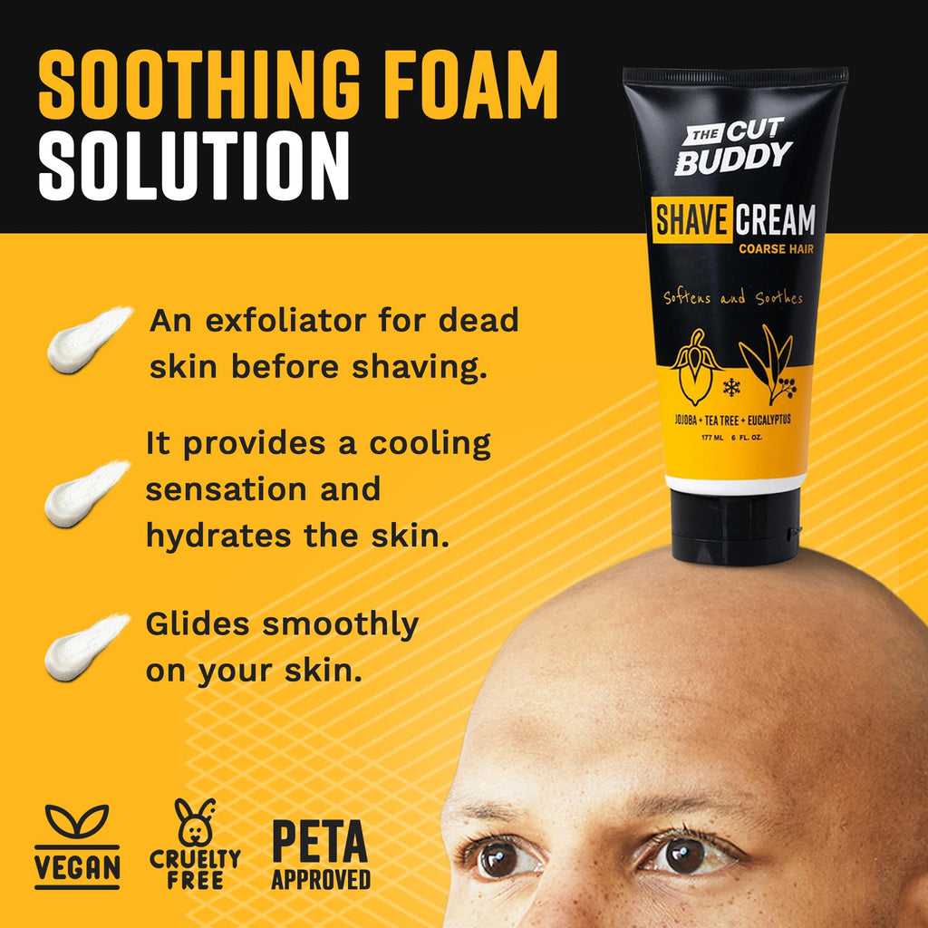 The Cut Buddy Foaming Shave Cream for Men & Women, Softens & Soothes Coarse Hair - 6 fluid ounces, White