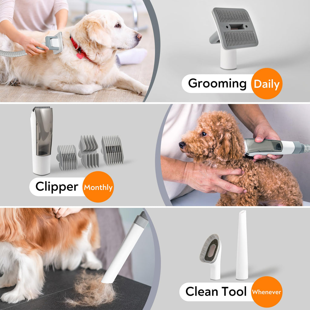 ExcegBot Pet Grooming Vacuum for Dogs & Cats, 12kPa Strong Suction, ≤50dB Quiet, 2L Dust Cup, 5-in-1 Grooming Kit with Ceramic Clippers, 6 Guide Combs, Vacuum for Shedding & Long-Haired Breeds