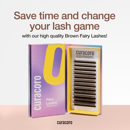 Curacoro Brown Fairy Volume Lash Extensions 3D, 0.07mm Thickness, C CC D Curl, 8-15mm Length Mixed Tray, Premium Brown Individual Eyelashes Tray, Professional Supplies Use