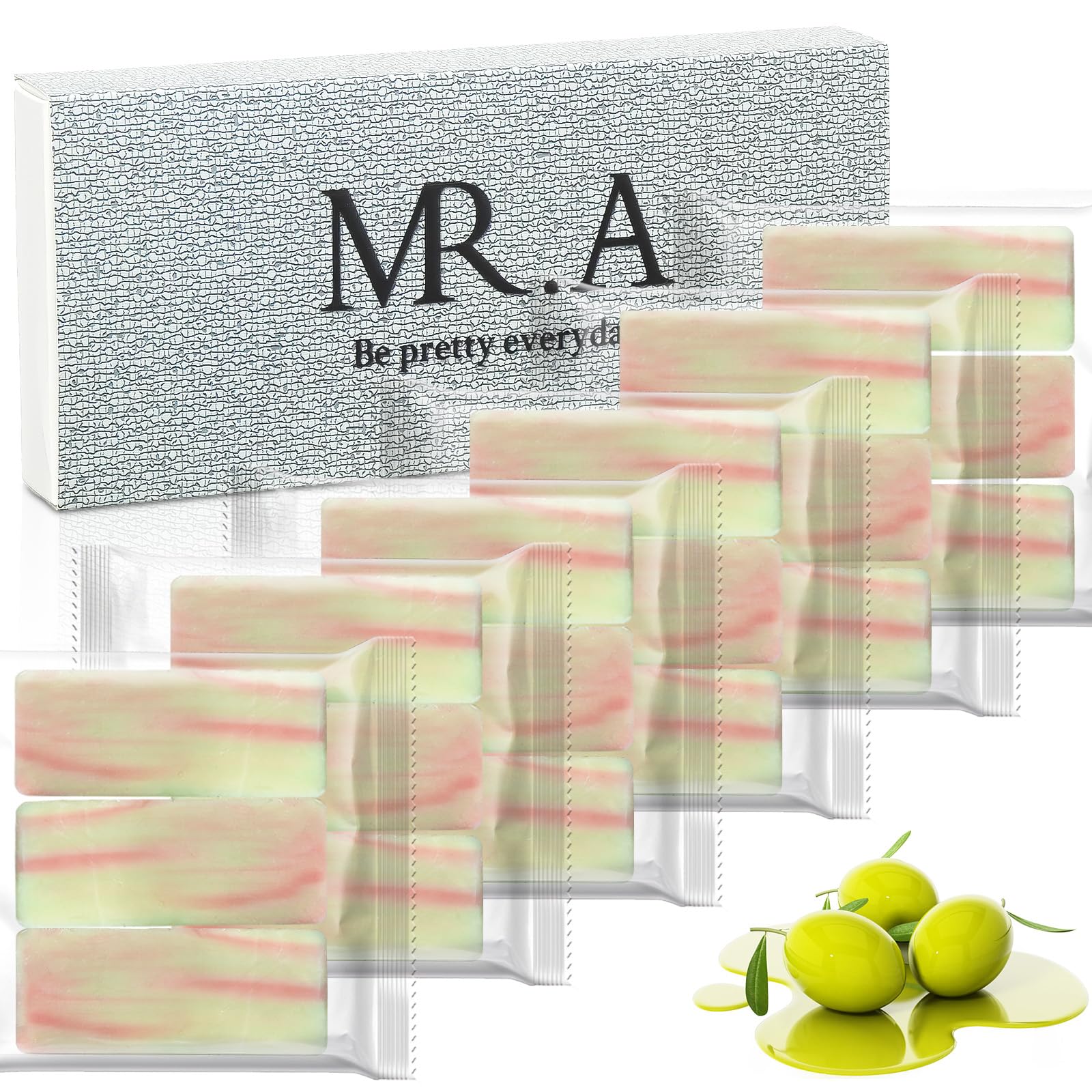 MR.A 23pcs Handmade Travel Soap, Mini Olive Hand Soap Individually Wrapped, Body Bath Gentle Bars Men Women, Travel Size Toiletries for Homeless and Hotel, Essentials Wash for Guest Bathroom