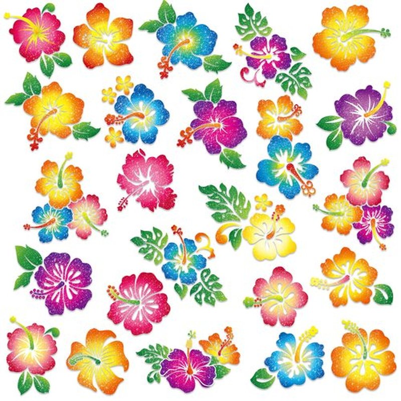 Nosiny 240 Pcs Hibiscus Glitter Tattoos Hawaiian Temporary Tattoos Flower Luau Stickers Summer Decal Stickers Tropical for Women Men Body Face Hawaiian Themed Party